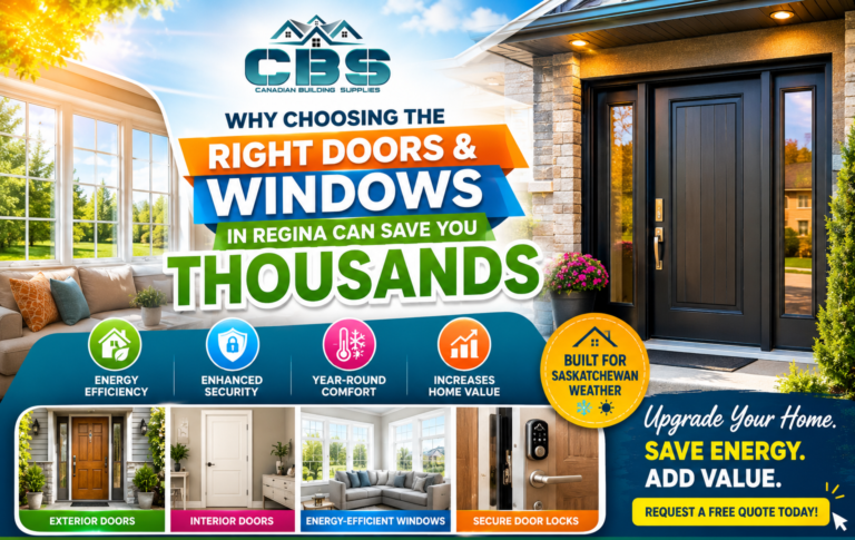 Modern doors and windows Regina graphic with CBS logo